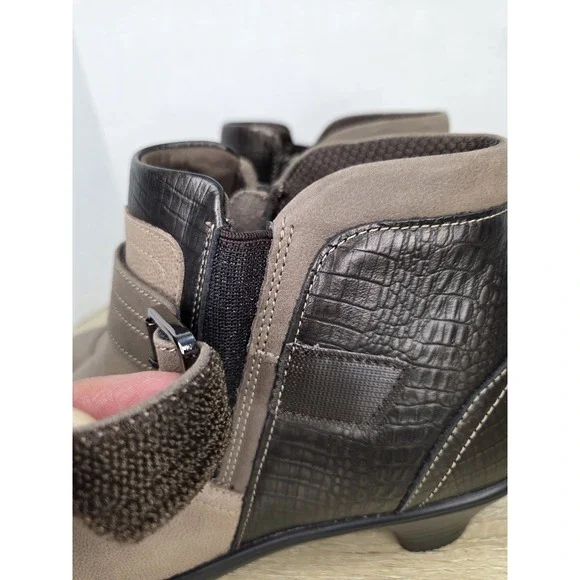 Orthofeet Bioheel Emma Ankle Boots Brown Taupe Leather Buckle Heel Size 9 X-wide - Picture 12 of 16